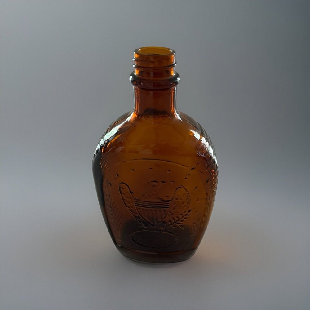 Vintage Log Cabin Maple Syrup 1776 Bicentennial Bottle With Eagle Amber Brown